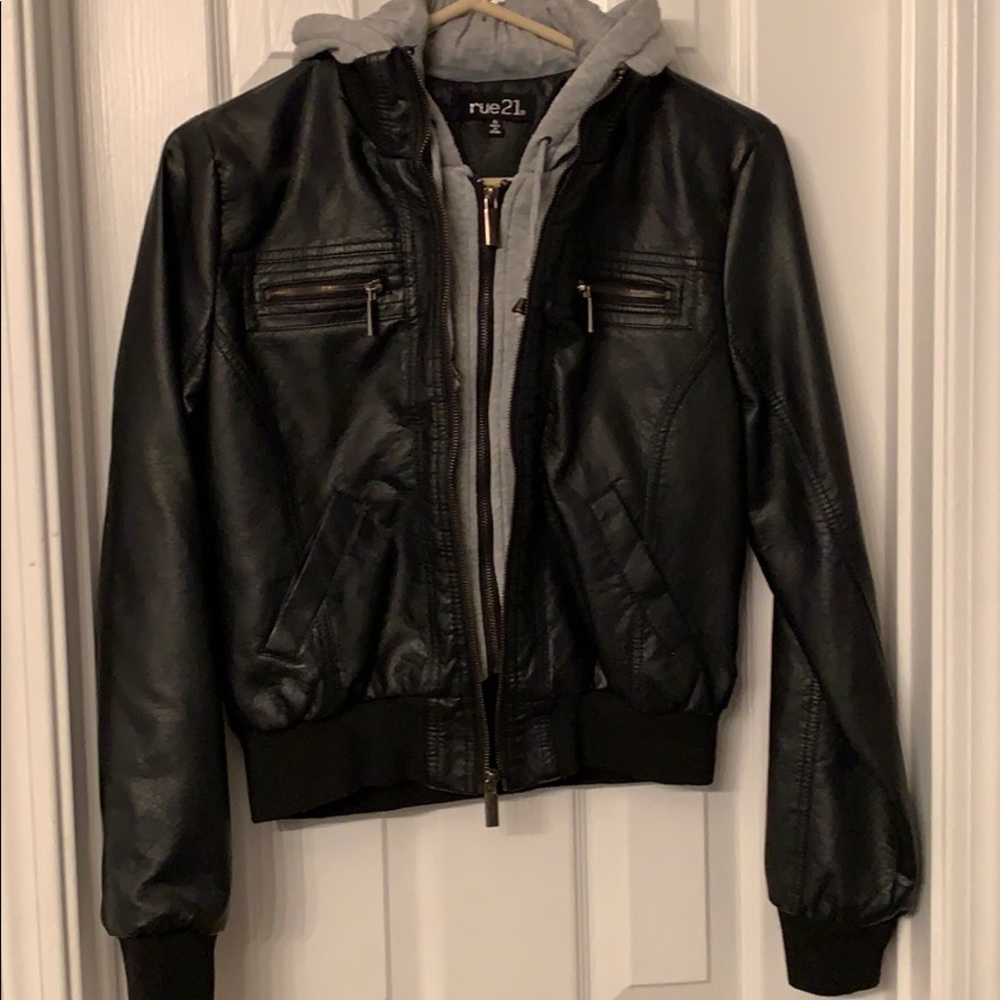 Faux Leather Hooded Jacket